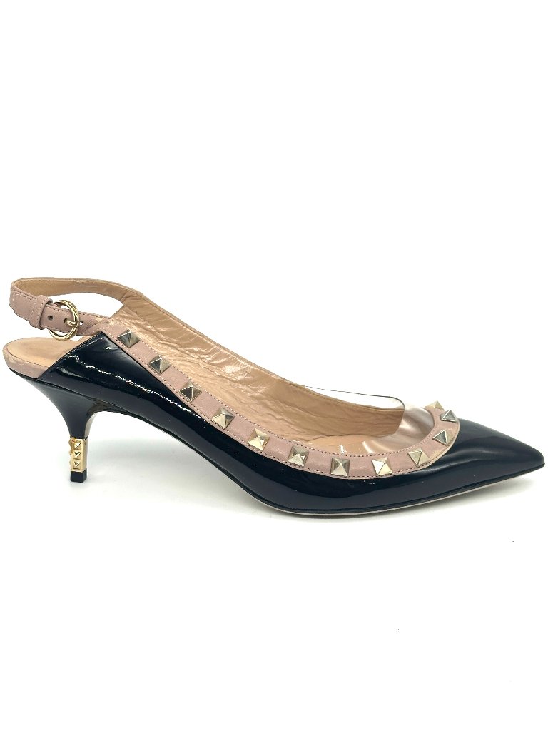 Valentino Rockstud Studded Metal Kitten Heel Slingback Sandals Pumps